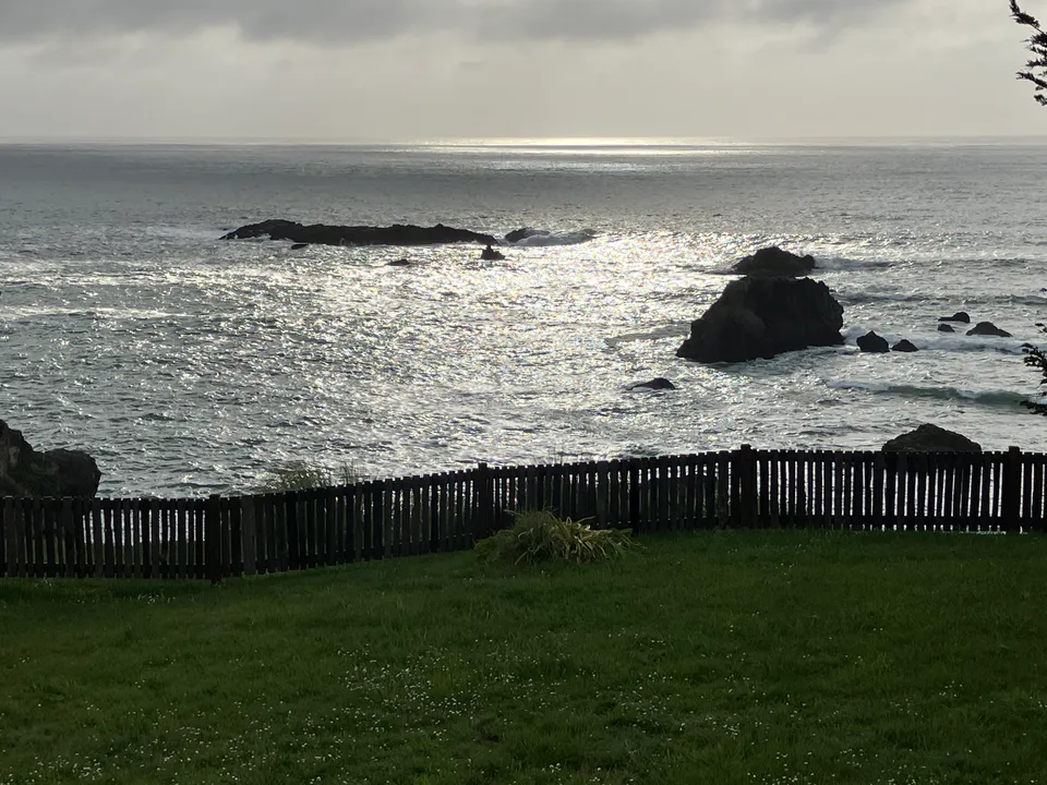 Sea mist and rocky islands off the Westport shoreline